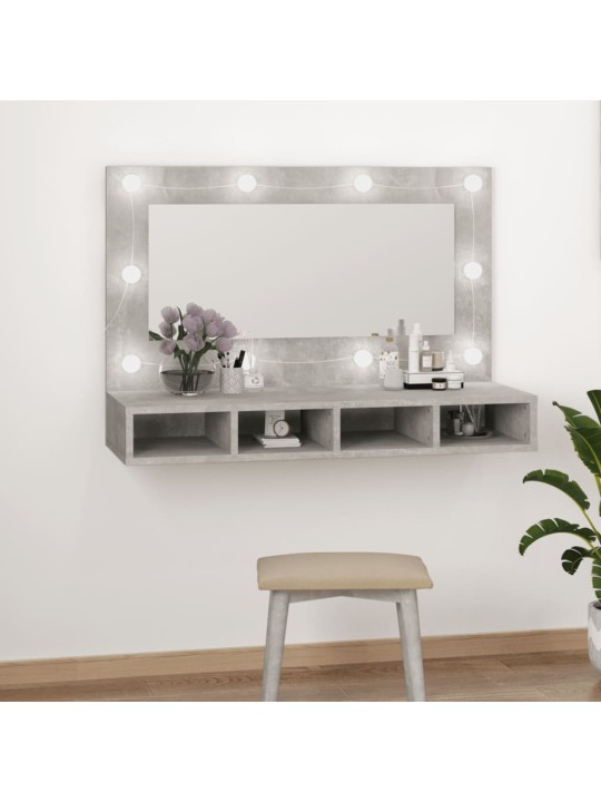Spoguļskapītis ar led, betona pelēks, 90x31,5x62 cm