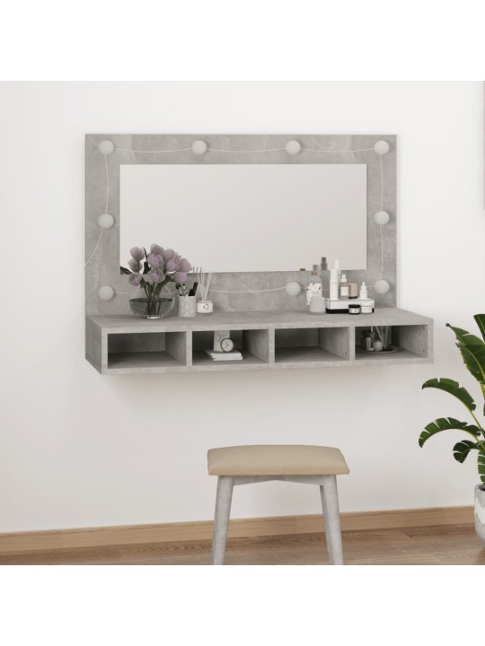 Spoguļskapītis ar led, betona pelēks, 90x31,5x62 cm
