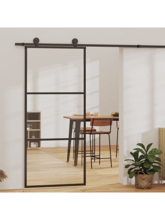 Bīdāmās durvis ar stiprinājumiem, stikls, alumīnijs, 90x205 cm