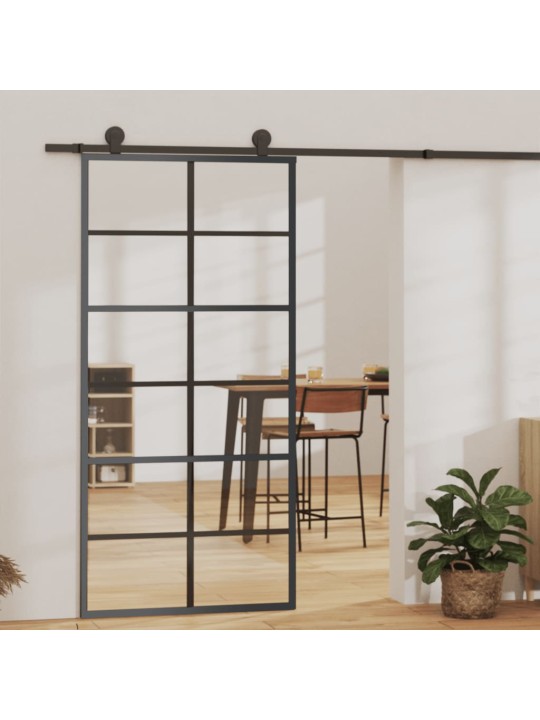 Bīdāmās durvis ar stiprinājumiem, stikls, alumīnijs, 90x205 cm