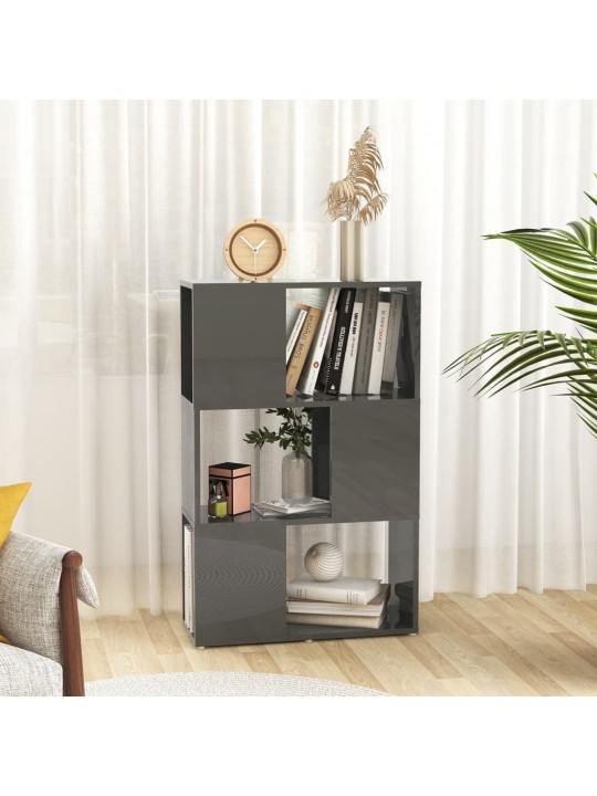 Grāmatu plaukts, 60x24x94 cm, spīdīgi pelēks, skaidu plāksne