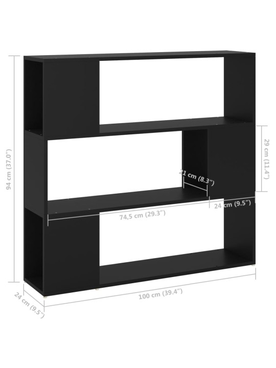 Grāmatu plaukts, melns, 100x24x94 cm