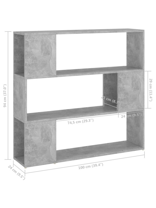 Grāmatu plaukts, betona pelēks, 100x24x94 cm