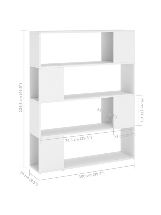 Grāmatu plaukts, balts, 100x24x124 cm