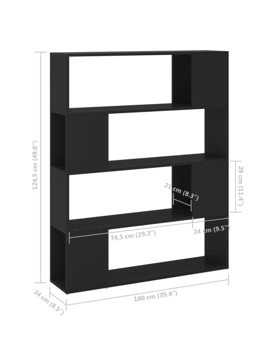 Grāmatu plaukts, melns, 100x24x124 cm