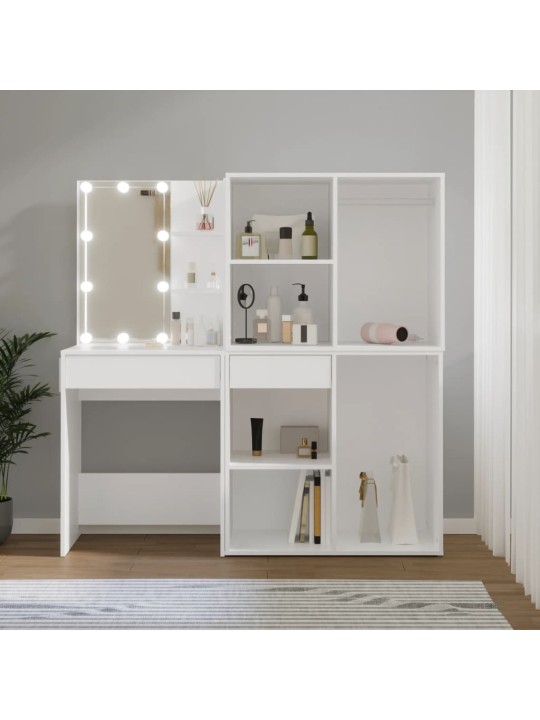 Spoguļgaldiņš ar 2 skapīšiem, led, balts inženierijas koks