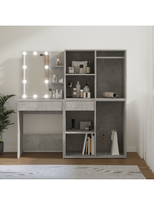Spoguļgaldiņš ar 2 skapīšiem, led, pelēks inženierijas koks