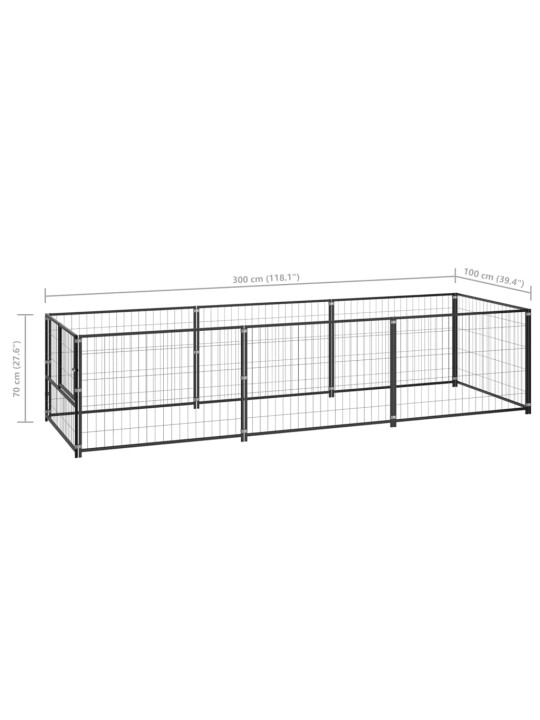 Suņu voljērs, melns, 3 m², tērauds