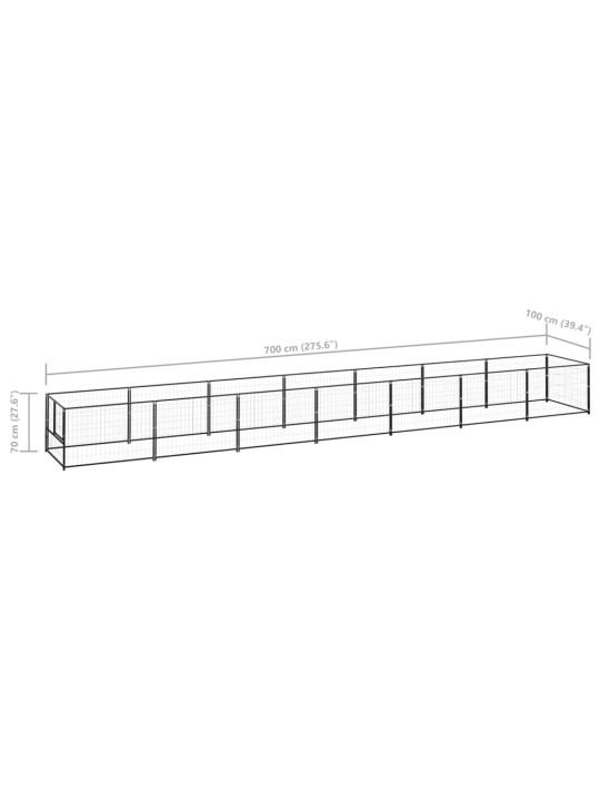 Suņu voljērs, melns, 7 m², tērauds