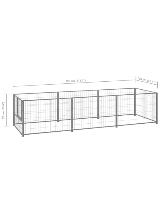 Suņu voljērs, sudraba krāsa, 3 m², tērauds
