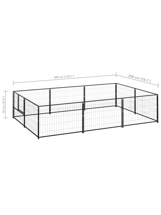 Suņu voljērs, melns, 6 m², tērauds
