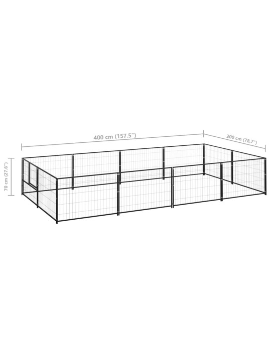 Suņu voljērs, melns, 8 m², tērauds