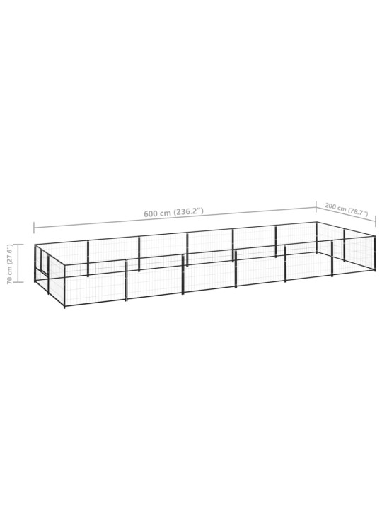Suņu voljērs, melns, 12 m², tērauds