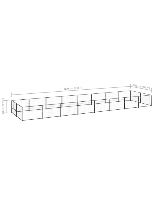 Suņu voljērs, melns, 16 m², tērauds