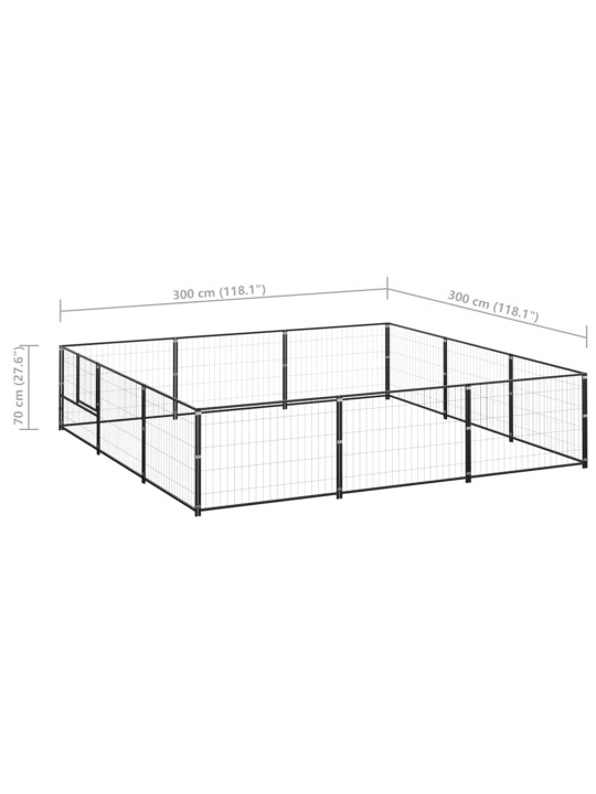 Suņu voljērs, melns, 9 m², tērauds