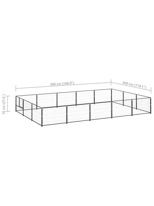 Suņu voljērs, melns, 15 m², tērauds