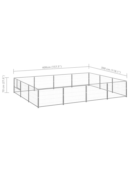 Suņu voljērs, sudraba krāsa, 12 m², tērauds