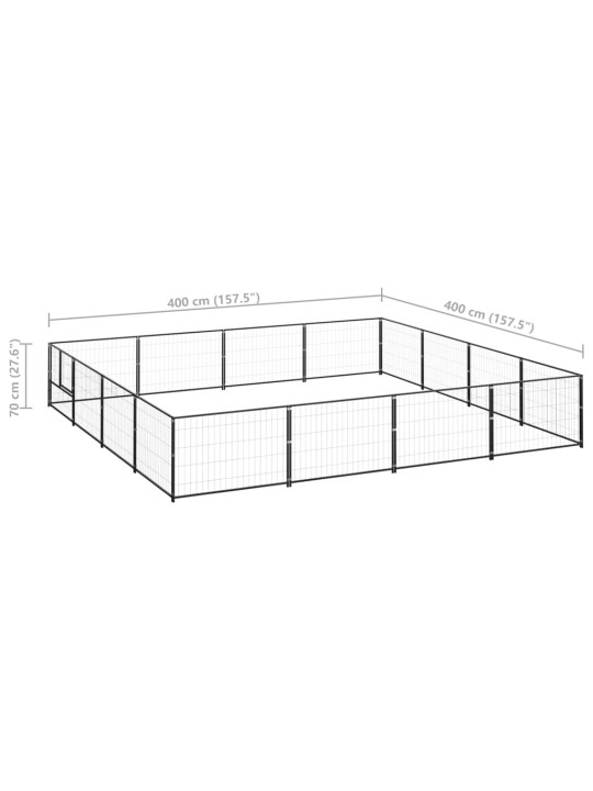 Suņu voljērs, melns, 16 m², tērauds