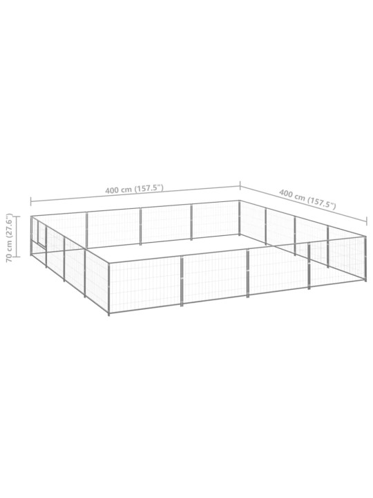 Suņu voljērs, sudraba krāsa, 16 m², tērauds