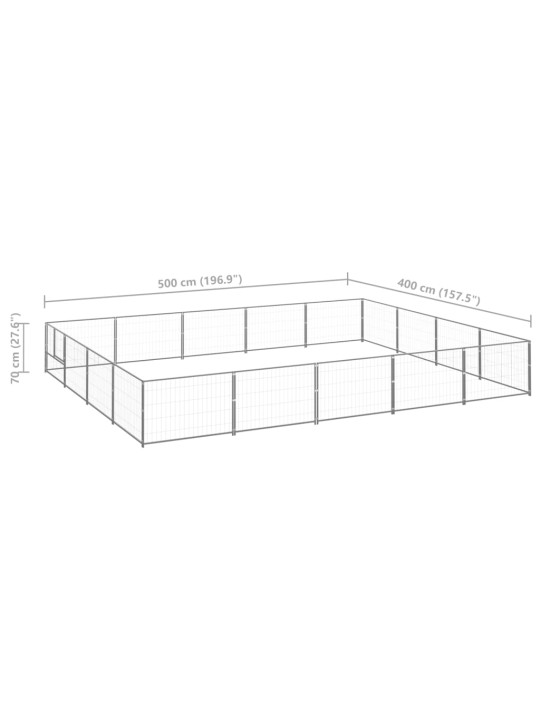 Suņu voljērs, sudraba krāsa, 20 m², tērauds