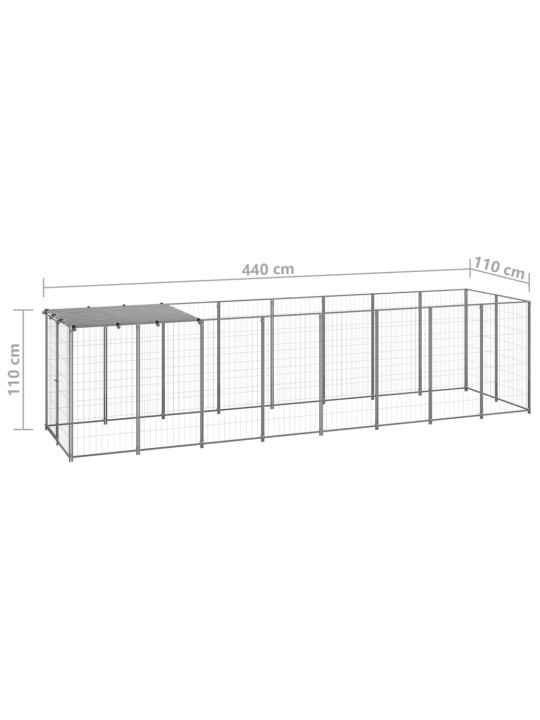 Suņu voljērs, sudraba krāsa, 4,84 m², tērauds