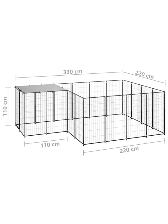 Suņu voljērs, melns, 6,05 m², tērauds