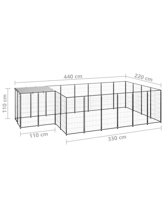 Suņu voljērs, melns, 8,47 m², tērauds