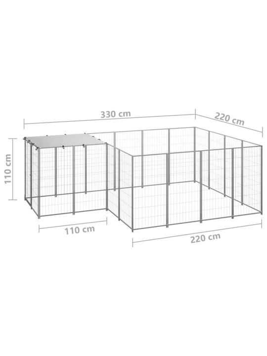Suņu voljērs, sudraba krāsa, 6,05 m², tērauds