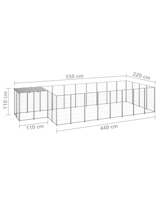 Suņu voljērs, sudraba krāsa, 10,89 m², tērauds