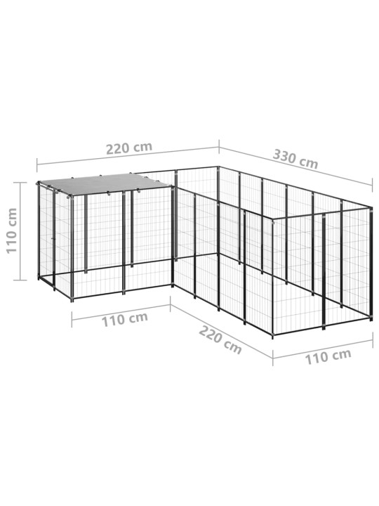 Suņu voljērs, melns, 4,84 m², tērauds