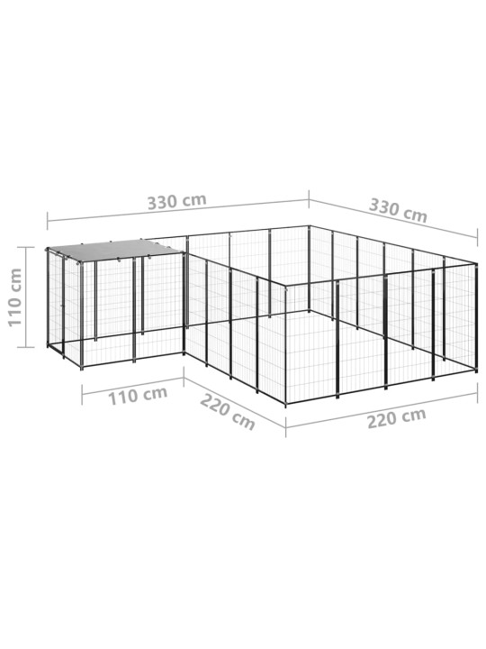 Suņu voljērs, melns, 8,47 m², tērauds