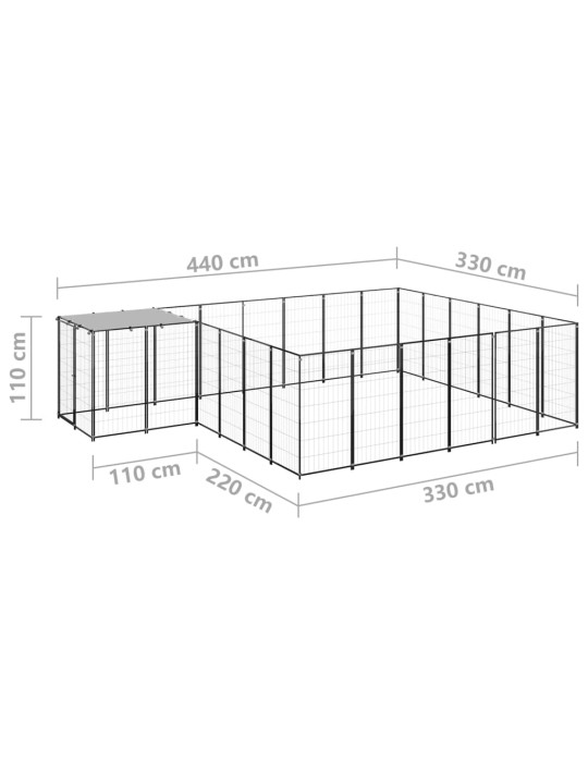 Suņu voljērs, melns, 12,1 m², tērauds