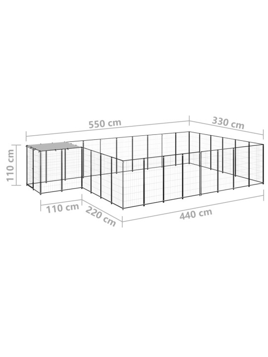 Suņu voljērs, 15,73 m², tērauds, melns