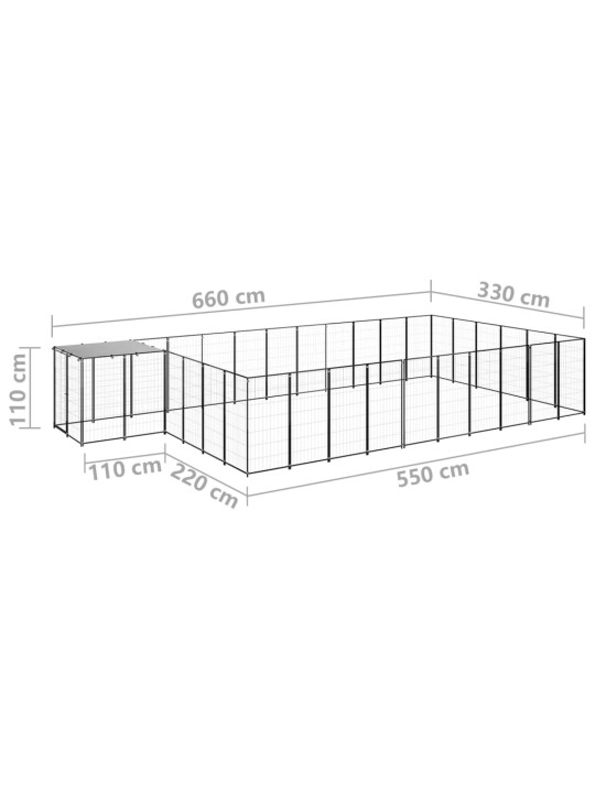Suņu voljērs, 19,36 m², tērauds, melns
