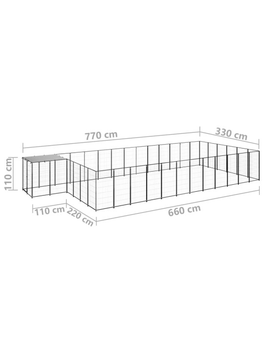 Suņu voljērs, 22,99 m², tērauds, melns