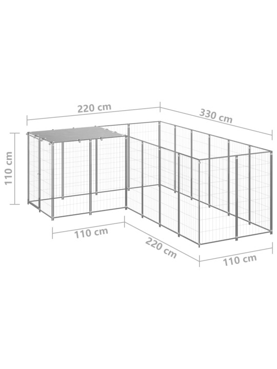 Suņu voljērs, sudraba krāsa, 4,84 m², tērauds
