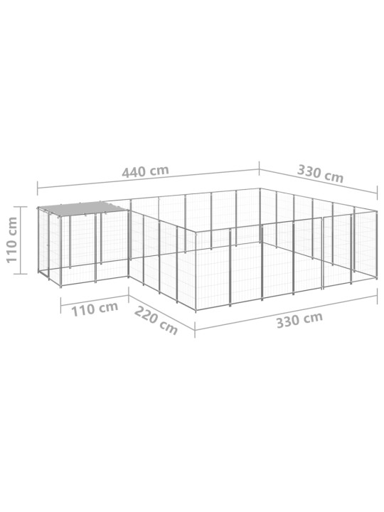 Suņu voljērs, 12,1 m², tērauds, sudraba krāsa