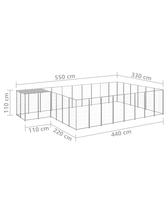 Suņu voljērs, 15,73 m², tērauds, sudraba krāsa