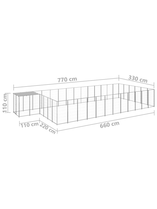 Suņu voljērs, 22,99 m², tērauds, sudraba krāsa