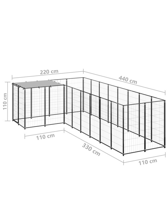 Suņu voljērs, melns, 6,05 m², tērauds