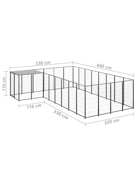 Suņu voljērs, 10,89 m², tērauds, melns