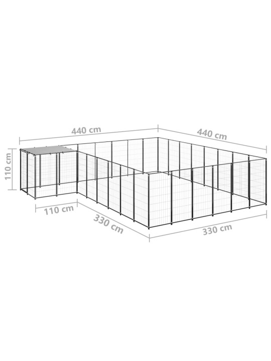 Suņu voljērs, 15,73 m², tērauds, melns