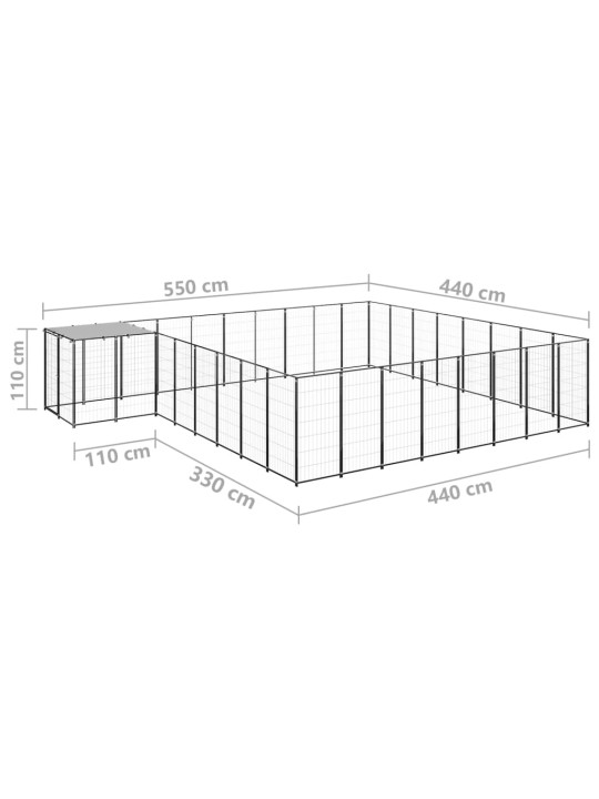 Suņu voljērs, 20,57 m², tērauds, melns
