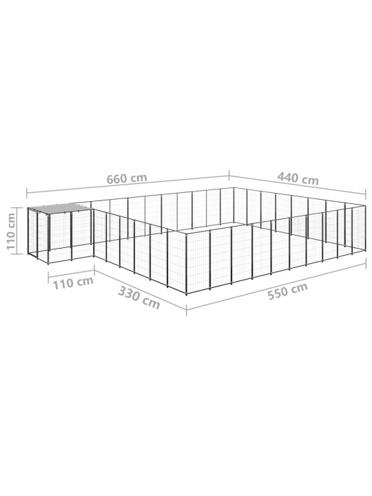 Suņu voljērs, 25,41 m², tērauds, melns