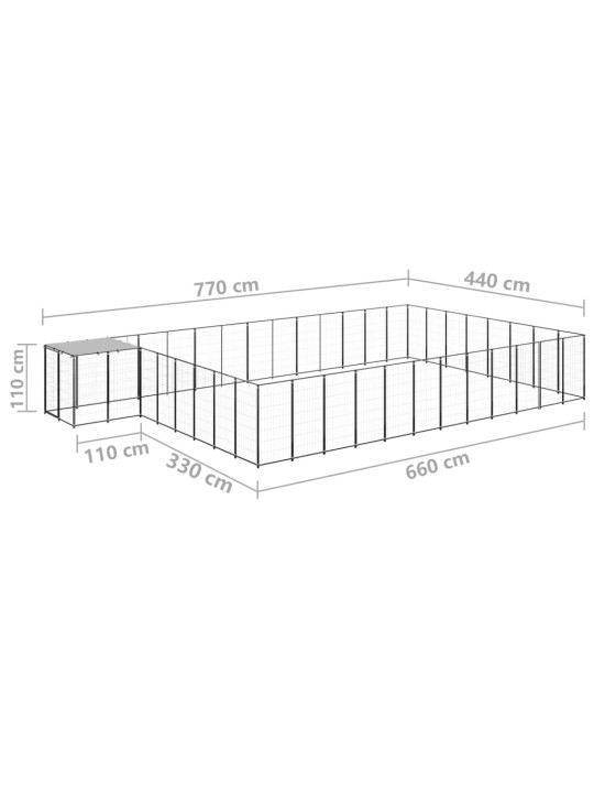 Suņu voljērs, 30,25 m², tērauds, melns