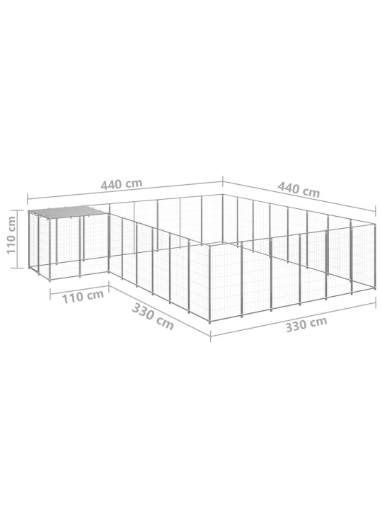 Suņu voljērs, 15,73 m², tērauds, sudraba krāsa