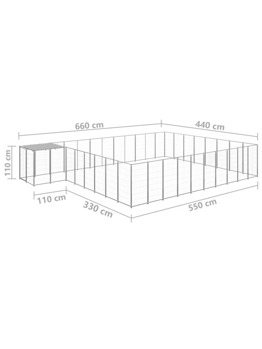 Suņu voljērs, 25,41 m², tērauds, sudraba krāsa