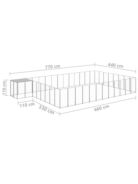 Suņu voljērs, 30,25 m², tērauds, sudraba krāsa