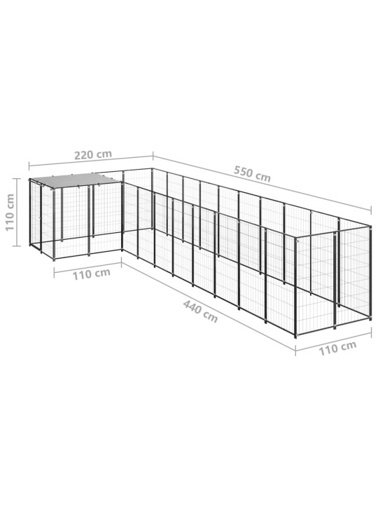 Suņu voljērs, melns, 7,26 m², tērauds