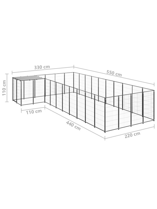 Suņu voljērs, 13,31 m², tērauds, melns